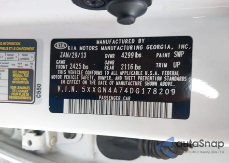 2013 Kia Optima Ex из США, поврежденный, VIN 5XXGN4A74DG178209